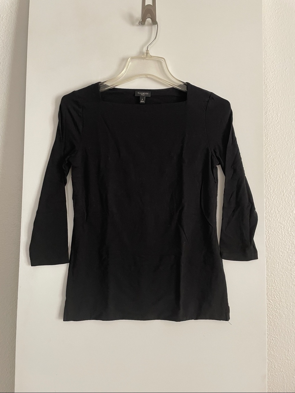 TALBOTS Black Lyocell Eco Friendly Square Neck 3/4 Sleeve T Shirt Top
